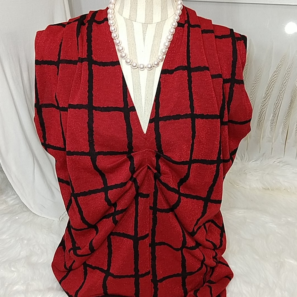 Zara Trafaluc Red & Black Window Pane Shift Dress